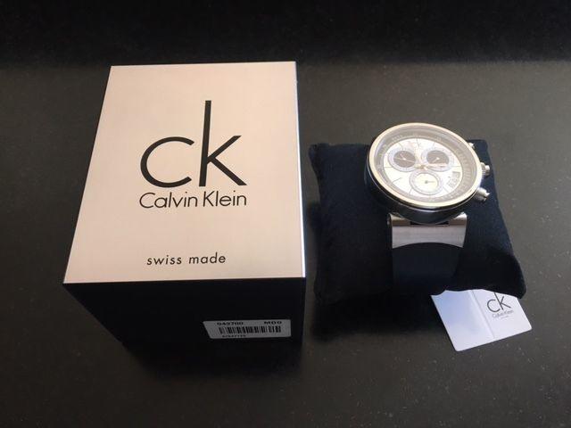 calvin klein black leather watch
